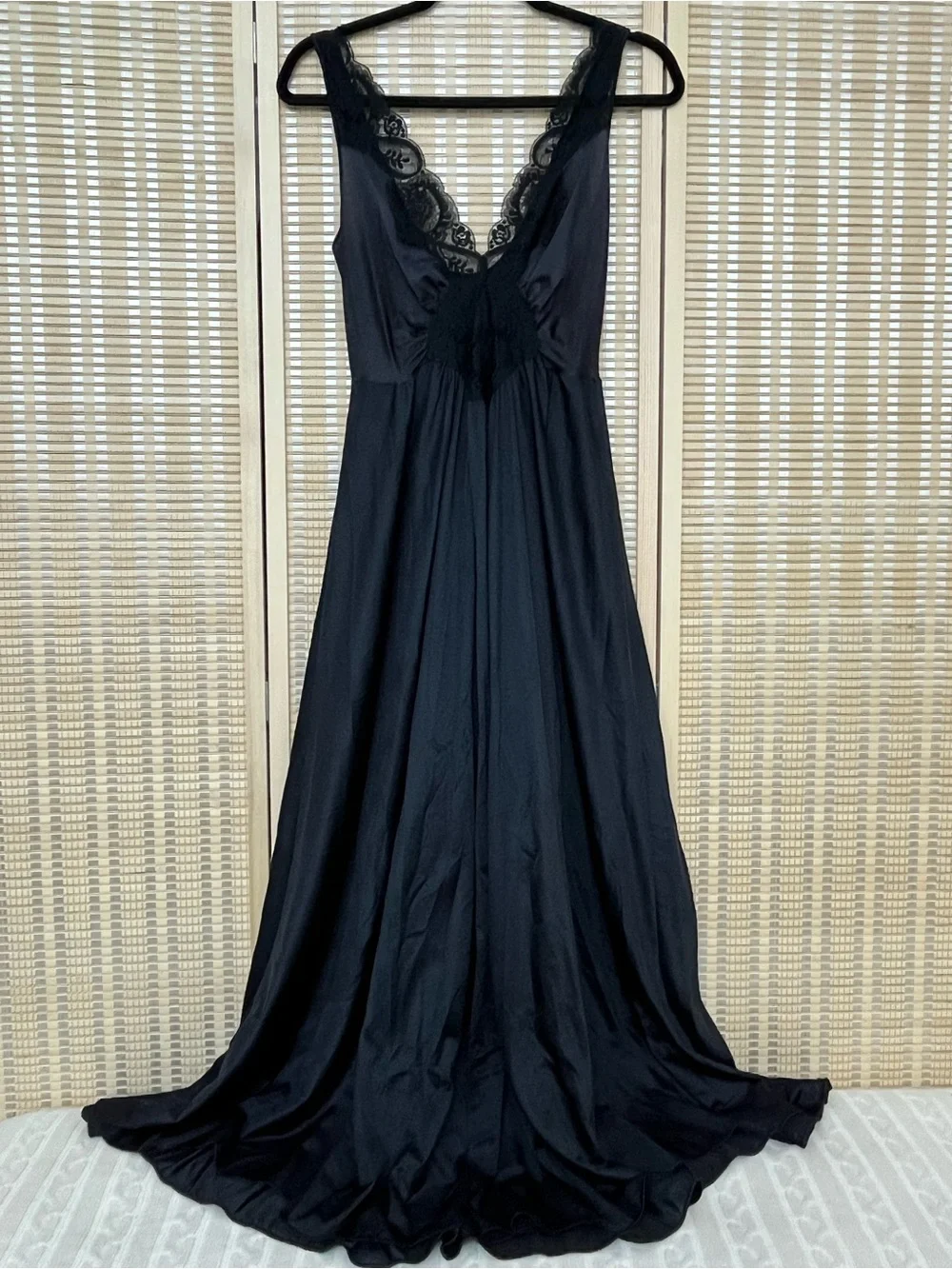 Olga Black Lace-Trim Long Nightgown dress - Picture 1 of 4
